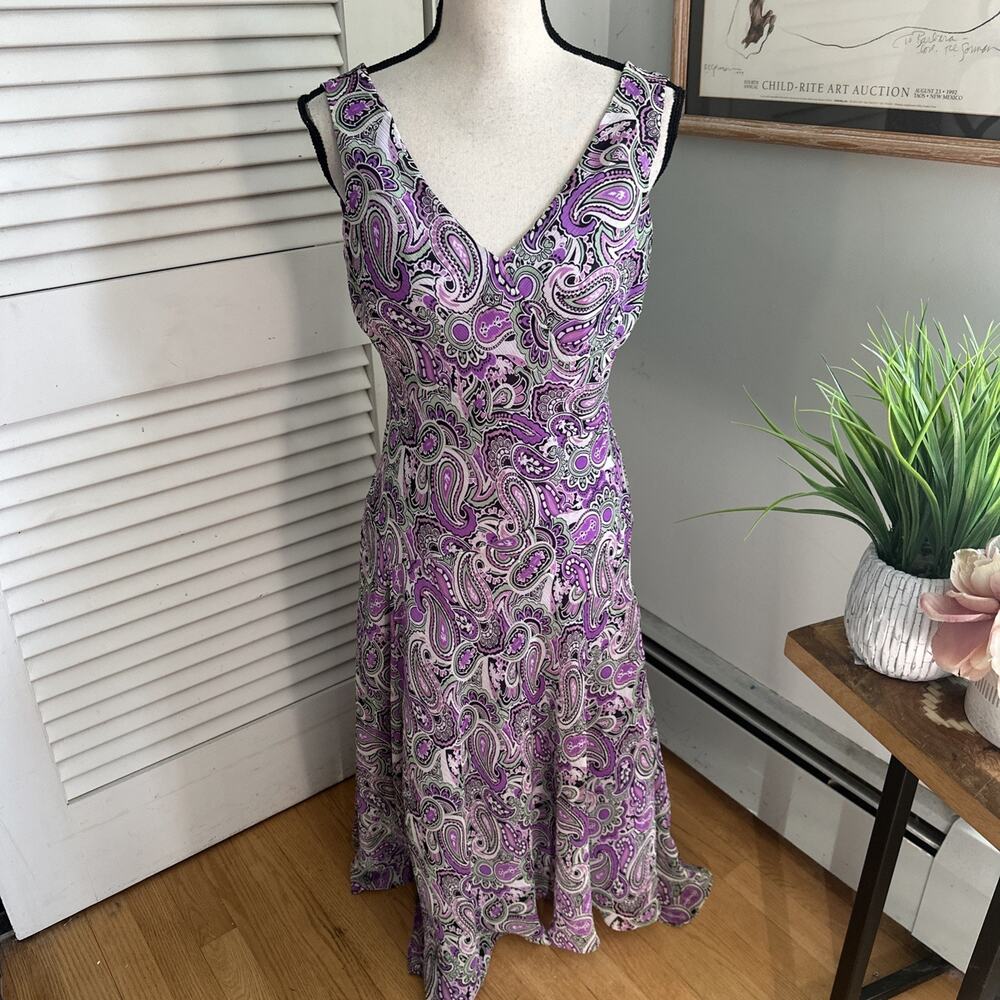 EVAN PICONE Dress Womens 6 Purple Paisley Chiffon Maxi Retro Y2K Fairy Grunge